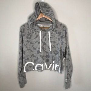 Calvin Klein Performance Grey Leopard Print Cropped Hoodie Size  Medium